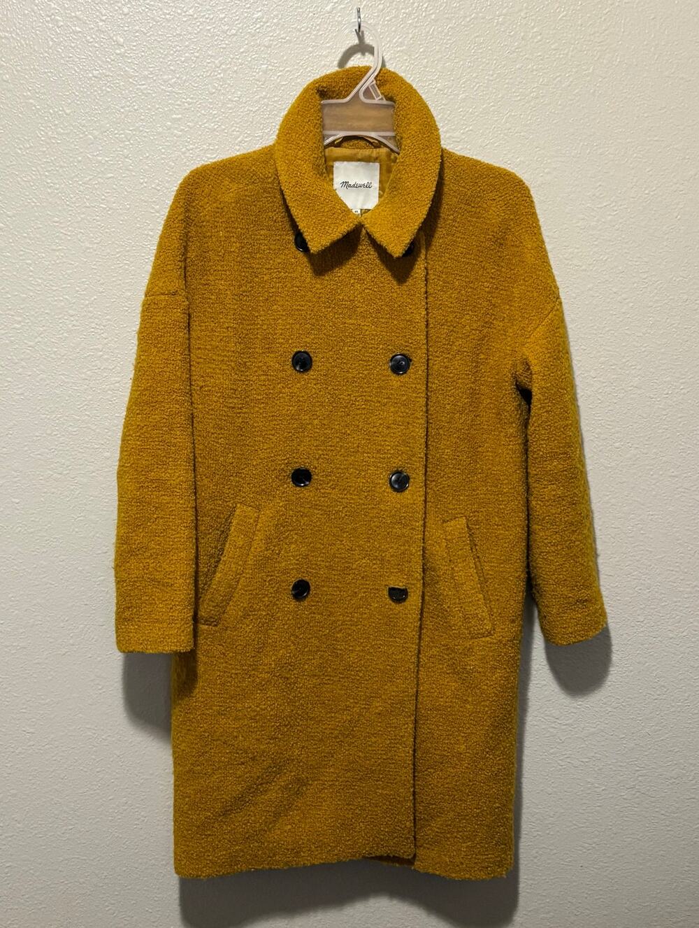 Women’s Madewell Boucle Double Breasted Coat Jacket Wool Blend Marigold, size XS